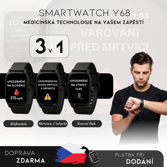 Smartwatch Y68 – Chytré hodinky pro měření hladiny cukru v krvi | Menu v češtině